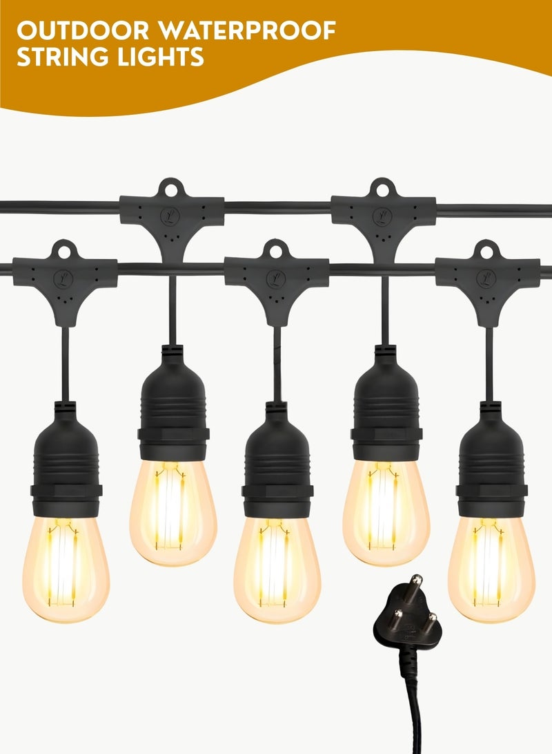 10M 20 Bulbs Warm White LED String Lights Plug-In – IP65 Waterproof Outdoor Edison Fairy Lights with Adapter, Patio Garden Balcony Ramzan Decoration Lights for Home & Party - Image 1